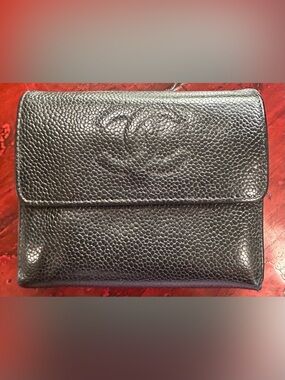 Chanel Caviar Leather Tri-Fold Wallet, Authentic